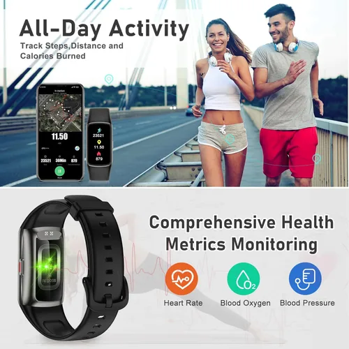 Miniatura 5 de Rastreador de actividad física con frecuencia cardíaca 24/7, oxígeno en sangre, rastreador de sueño, reloj de fitness impermeable de 1.47 pulgadas