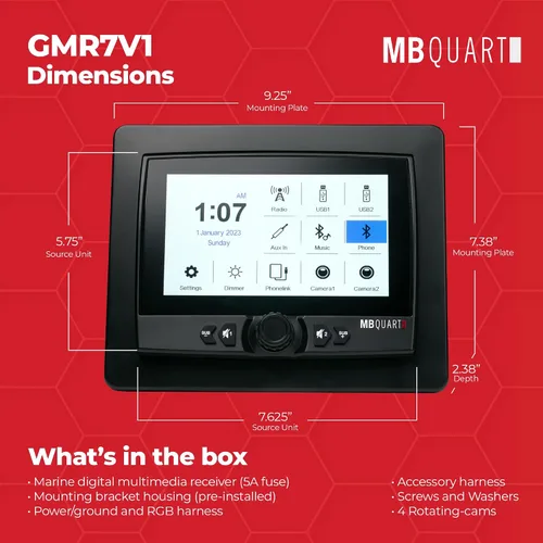 Miniatura 4 de MB Quart Sistema de audio de doble zona estéreo de coche con pantalla táctil portátil para barco y UTV, negro