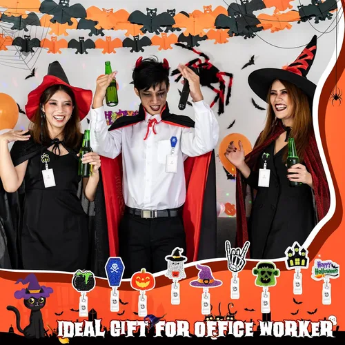 Miniatura 2 de 9 piezas de portarretes de insignia de Halloween con purpurina divertida para Halloween, fantasma, calabaza, insignias, retráctiles, lindos carretes