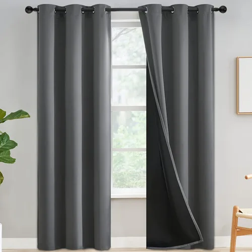 Miniatura 106 de Yakamok Cortinas negras, cortinas de ventana con aislamiento térmico y eficiencia energética para dormitorio, cortinas opacas completas y cortinas