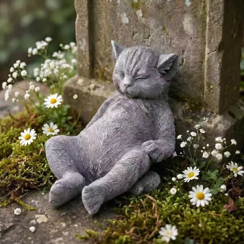 Miniatura 12 de Estatua de gato al aire libre figuras de gato decoración de jardín, estatua de gato de esmoquin negro atigrado estatua decorativa para patio, patio