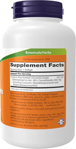 Miniatura 2 de NOW Suplementos, Geles de curcumina tumérica (Curcuma longa), extracto estandarizado, suplemento herbario con 95% de curcuminoides, 120 cápsulas