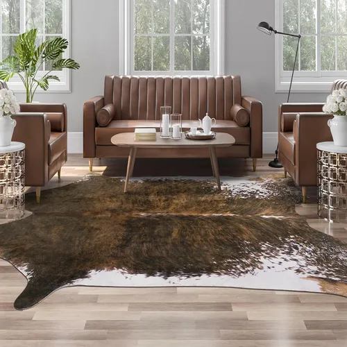 Miniatura 8 de Alfombra de piel de vaca sintética AROGAN, alfombra premium con estampado de vaca para decoración occidental boho, piel de vaca para dormitorio