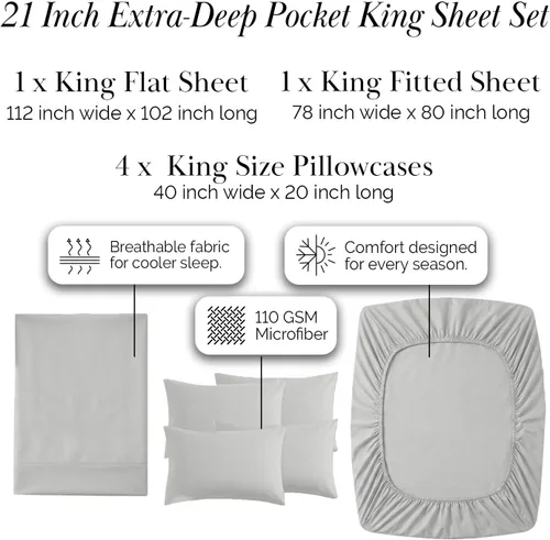 Miniatura 11 de Southshore Fine Living, Inc. Juego de 7 piezas de sábanas King divididas para cama ajustable, juego de sábanas King divididas con bolsillo de 21