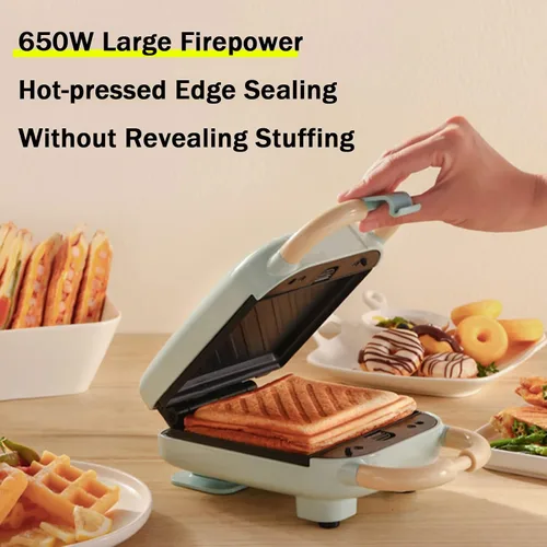 Miniatura 3 de Máquina de gofres individual 6 en 1, plancha para hacer gofres para la familia, máquina de gofres de 650 W con platos de cocción antiadherentes Verde