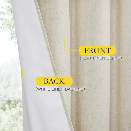 Miniatura 6 de NICETOWN Juego de 2 paneles de cortina de lino totalmente opacos naturales para dormitorio, de 52 x 72 pulgadas, cortinas opacas clásicas con ojales