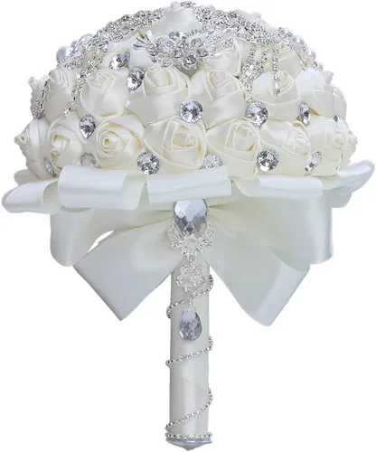 Miniatura 12 de Sharebeauty Ramo de novia de satén hecho a mano para lanzar ramo de boda, ramo de flores artificiales