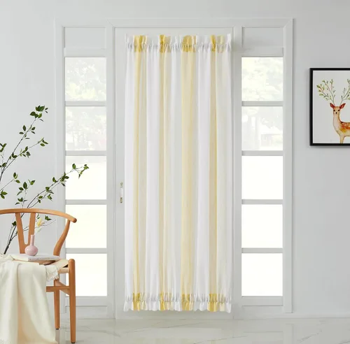 Miniatura 16 de Central Park Cortinas Transparentes de Rayas Beige y Blancas Estilo Granja de Lino Bouclé, Pares de Paneles de Cortina de Ventana Tejidos con Hilo