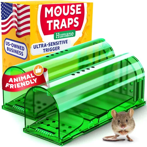 Paquete de 2 trampas para ratones de captura y liberación humanitaria para interiores y exteriores, trampas duraderas fáciles de instalar, seguras