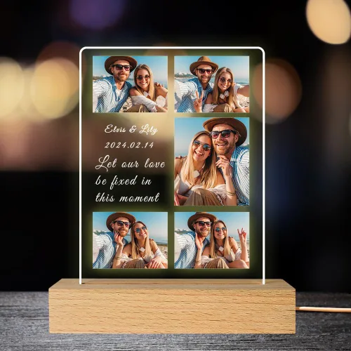Miniatura 8 de Placa de fotos de acrílico LED personalizada, regalos de aniversario personalizados para parejas con nombres grabados, luz nocturna romántica
