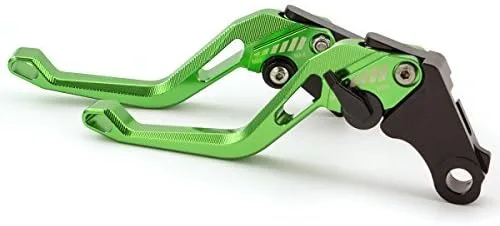 Palancas de freno y embrague CNC para motocicletas Ninja 300R, 400, 250R, 250, 125 y ZX25R Palanca verde con ajuste negro.