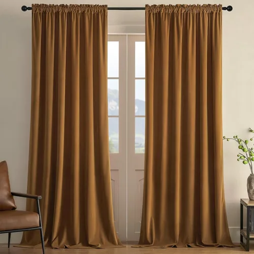 Miniatura 21 de Joydeco Cortinas de terciopelo negro de 63 pulgadas de largo, 2 paneles, cortinas opacas de lujo con bolsillo para barra, cortinas de ventana