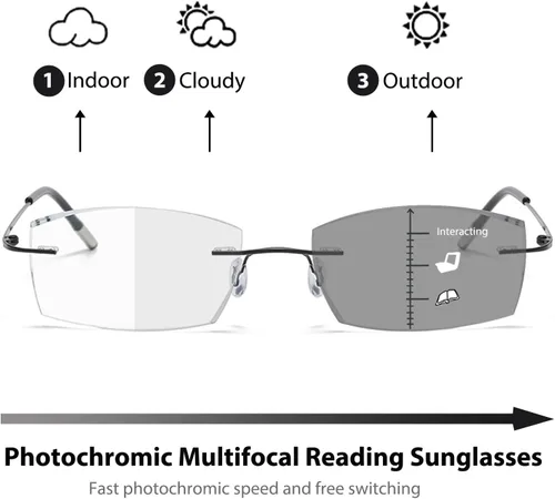 Miniatura 3 de Lentes de lectura multifocales fotocromáticos progresivos con bloqueo de luz azul, corte de diamante, transición, lectores multifocales