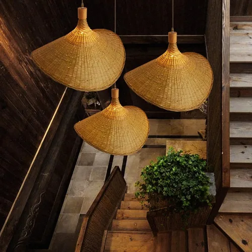Miniatura 4 de Lámpara colgante de bambú, lámpara de nido de pájaro artístico, sombrero, luz colgante de techo con cable ajustable para sala de estar, comedor, bar