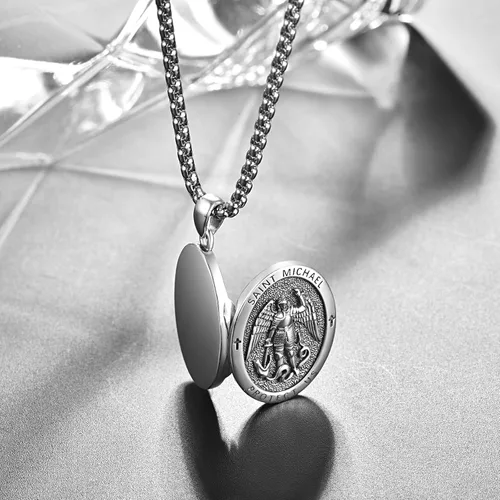 Miniatura 4 de ADMETUS Collar de plata de ley 925 con diseño de santo patrón, collar de amuleto, joyería de cruz para hombre con cadena Rolo de 0.098 in, 22
