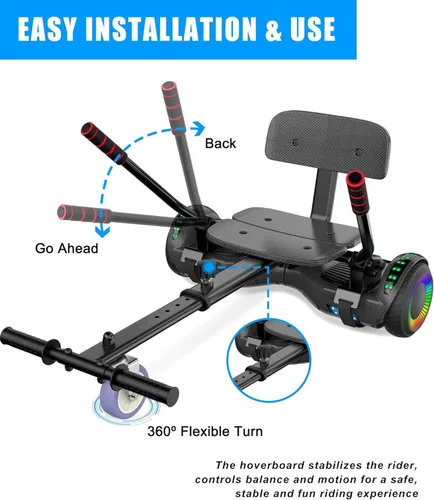Miniatura 5 de SISIGAD Accesorio para asiento de scooter, 6.5 pulgadas, auto equilibrante, Go Kart, con Bluetooth y luces LED 6.5" negro+negro