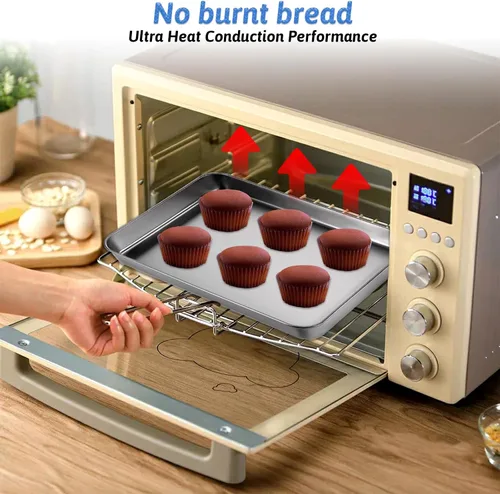 Miniatura 4 de 2 piezas de bandejas para horno tostador para hornear, hojas de hornear de 9x11, hoja para galletas de acero inoxidable, bandejas pequeñas