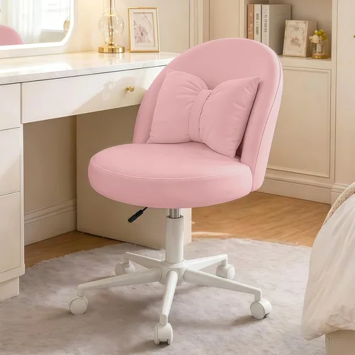 Miniatura 9 de Silla de escritorio de terciopelo con almohada, silla de oficina sin brazos de altura ajustable, sillas de maquillaje de tapicería suave, silla