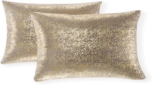 Miniatura 52 de Xinrjojo Juego de 2 almohadas brillantes en negro y dorado, almohadas suaves y brillantes decorativas, juego de fundas de almohada cuadradas negras