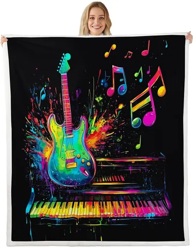 Miniatura 15 de Cowboy Boots Blanket Bohemia Musical Guitar Throw Blanket for Kids Western Rustic Cowgirl Super Soft Wrinkle Sherpa Blanket Music Notes Print 40x50