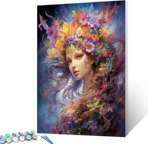 Tucocoo Kit de pintura por números de flores para mujer, con pinceles y pigmento acrílico sobre lienzo para adultos, proyecto de manualidades