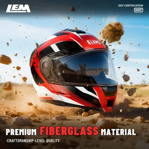 Miniatura 4 de LEM Cascos modulares de motocicleta de fibra de vidrio, casco de motocicleta de cara completa abatible para excursiones, certificado por DOT, visera