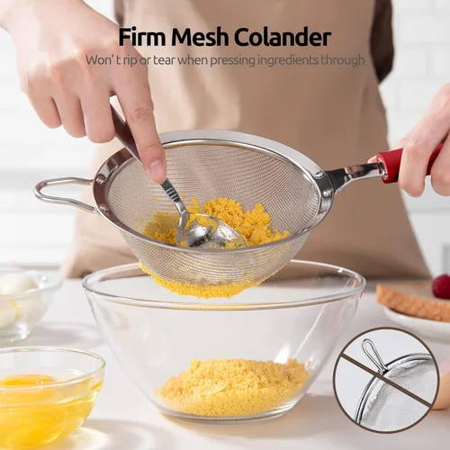 Miniatura 6 de Colador de malla de acero inoxidable 18/8: U-Taste de 14 cm de malla fina para cocina, colador de alimentos con mango de silicona remachado y (4)