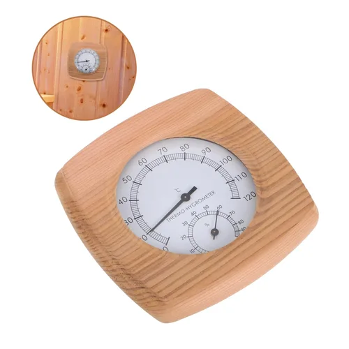 Miniatura 9 de Healeved Medición confiable de sala de sauna de alta precisión acabado de madera termómetro higrómetro herramienta todo en uno