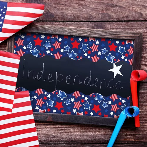 Miniatura 7 de Whaline Tablero de anuncios patriótico de 32.8 pies, diseño de estrellas rojas y azules troqueladas, borde para tablero de anuncios