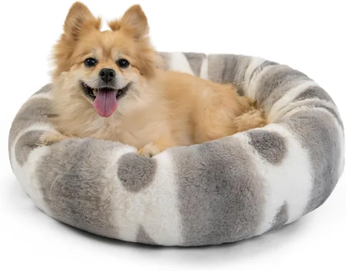 Best Friends by Sheri Cama para Perros con Diseño Donut en Pelo Sintético Lux, Gris, Tamaño Pequeño, 23 x 23 Pulgadas