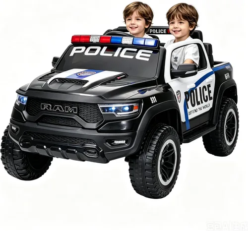 FINITO 4WD - Camión de policía de 2 plazas para niños de 24 V, 4 x 4 pulgadas, auto de juguete con control remoto, camión eléctrico para niños,