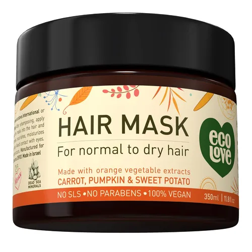 ecoLove Mascarilla capilar para cabello seco, dañado y rizado, tratamiento acondicionador profundo con extracto de zanahoria y calabaza, sin SLS ni