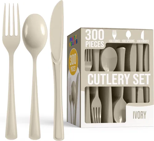 Miniatura 23 de Party Solids - Juego de cubiertos de plástico negro resistente de 300 piezas, cubiertos desechables negros resistentes, juegos de utensilios, 100