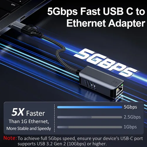 Miniatura 3 de Adaptador USB C a Ethernet de 5 Gbps, USB-A y USB-C a RJ45 LAN 5000 Mbps convertidor de red con cable, adaptador USB a Ethernet compatible
