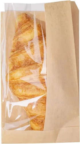 Bag Tek Bolsa de pan rectangular de papel kraft pequeña - con ventana lateral - 4 3/4" x 2 3/4" x 8 1/2" - Caja de 100 unidades - Restaurantware