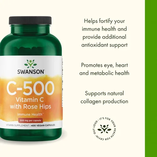 Miniatura 4 de Swanson Vitamina C con escaramujos 500 miligramos 400 cápsulas (paquete de 1)
