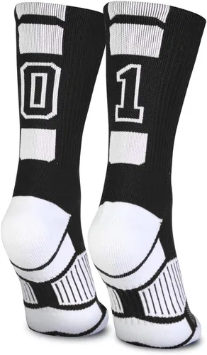 ChalkTalkSPORTS Calcetines personalizados con número de equipo Calcetines deportivos para jóvenes y adultos negros Elige tu número