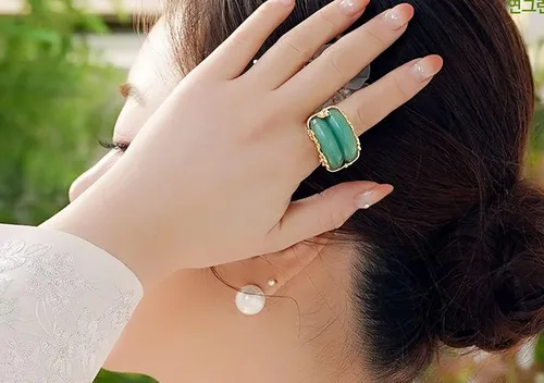 Miniatura 4 de Hanbok Anillo Jade Corea Accesorio Tradicional Mujer Junior Natural Verde Claro Tamaño Ajustable R002 Oro, Jade