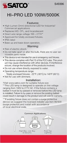 Miniatura 6 de Satco S49396 Corncob LED HID Bombilla de repuesto EX39 Mogul Base Extendida, 100 W, 5000 K