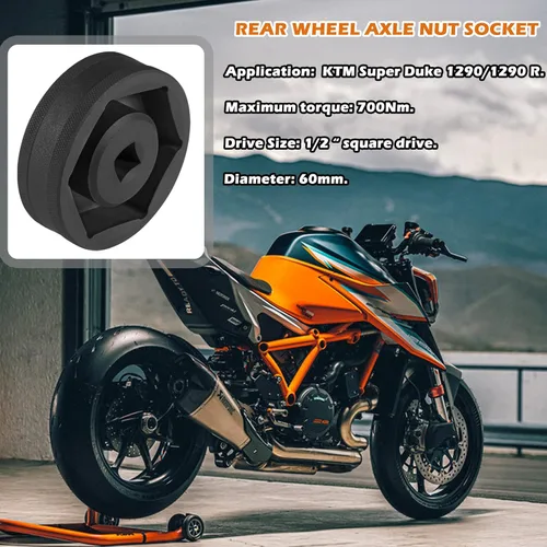 Miniatura 2 de Herramienta de enchufe de tuerca de eje de rueda trasera de 2.362 in para KTM Super Duke 1290/1290 R 2014-2022, herramienta de rueda trasera elimina