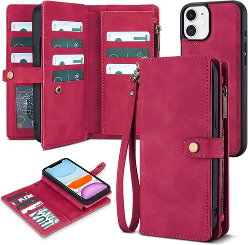Miniatura 10 de TwoHead Funda tipo cartera para iPhone 11 con tarjetero y funda magnética desmontable para teléfono, funda de piel sintética para mujeres/hombres