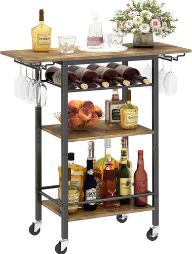 Miniatura 8 de LAATOOREE Carrito de bar, carrito de servicio de bar en casa, carrito móvil de bebidas de 4 niveles, estante de cocina rodante con soporte para vino
