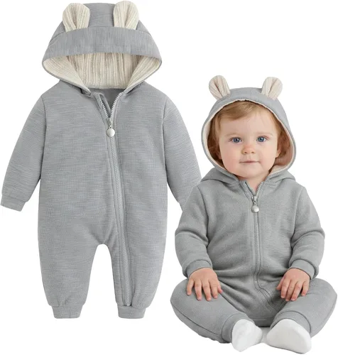 Miniatura 71 de Simplee Kids Enterizo con diseño de conejo de Pascua con capucha, para bebé, overol con cremallera y orejas largas