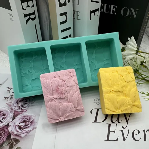 Miniatura 3 de Moldes de silicona para jabón de hoja de ginkgo de 3 cavidades, molde de silicona para jabón natural, vela, cera, fabricación de yeso aromático