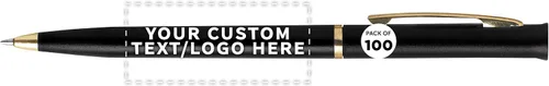 DISCOUNT PROMOS Bolígrafos personalizados Alston Hotel, paquete de 100 unidades, bolígrafos de plástico, texto personalizable, logotipo, color negro