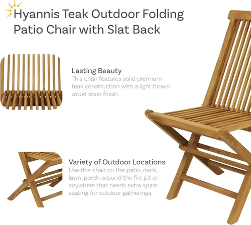 Miniatura 4 de Sunnydaze Hyannis Sillas de comedor plegables para exteriores de teca maciza, acabado de madera clara, 1 silla