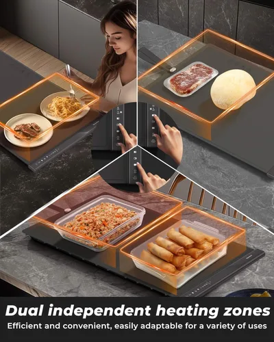 Miniatura 3 de Tapete Calentador de Alimentos con Zonas de Calentamiento Duales, 4 Configuraciones de Temperatura, Silicona Fácil de Limpiar, Apagado Automático