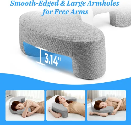 Miniatura 4 de Almohada para dormir de lado con canal de brazo para aliviar el dolor de hombros, cuello y manguito rotador, almohada cervical de espuma Blanco &