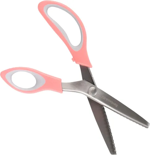 Miniatura 29 de JubileeYarn - Tijeras de entintar de grado profesional, acero inoxidable dentado de 9.5 pulgadas, color morado y naranja, 1 par