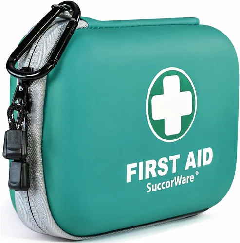 SuccorWare Kit de primeros auxilios mini de 150 piezas - pequeño kit médico con carcasa dura - kit de primeros auxilios de emergencia para Verde